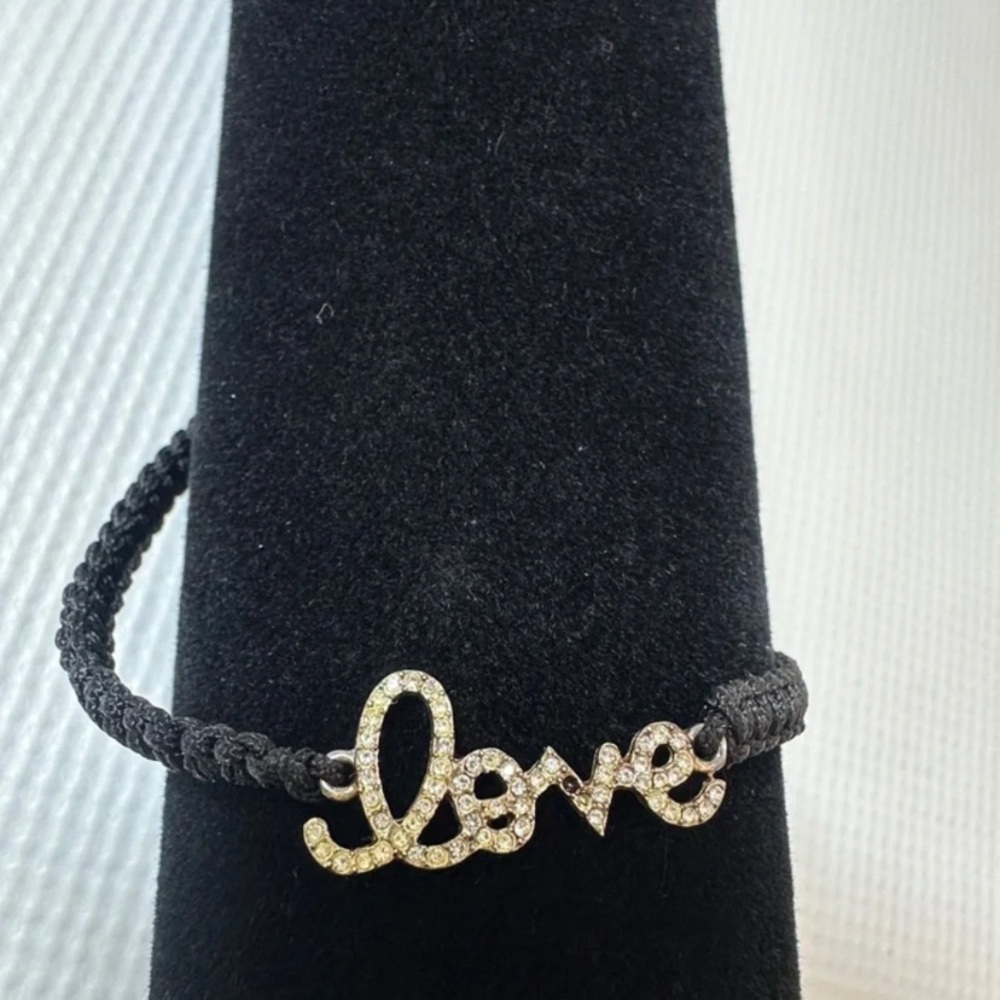 Love Script Crystal Bracelet - Black Cord